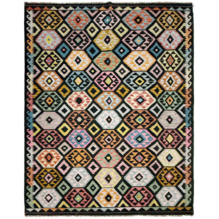 Multi Color ful Flat-Weave Wool Kilim 6' 7" x 9' 9" - No. AL115490