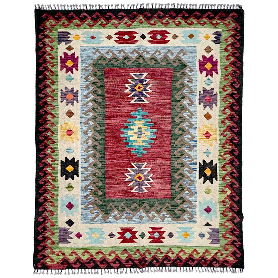Afghan Vegetable Kilim Rug 4'11" x 6'7" Flat-Weave