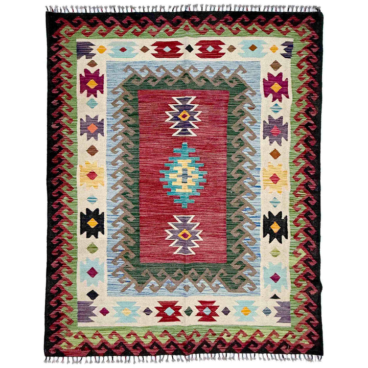 Afghan Vegetable Kilim Rug 4'11" x 6'7" Flat-Weave