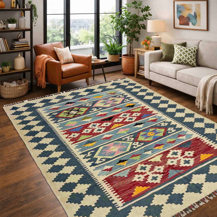 Handmade Afghan Vegetable Kilim 4' 10" x 6' 4" - No. AL873429