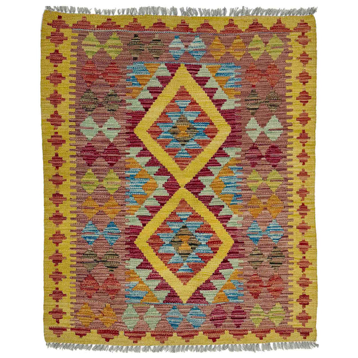 Multi Color ful Flat-Weave Wool Kilim 3' 3" x 3' 10" - No. AL152644