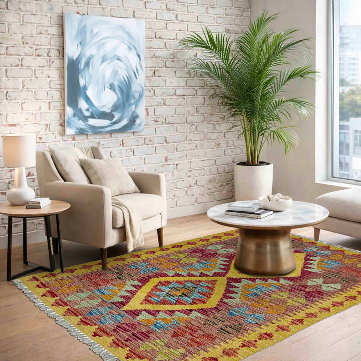 Multi Color ful Flat-Weave Wool Kilim 3' 3" x 3' 10" - No. AL152644