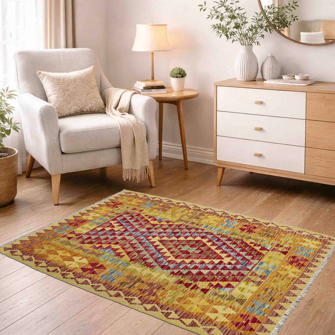 Hand Knotted Afghan Style Kilim 3' 6" x 5' 1" - No. AL195124