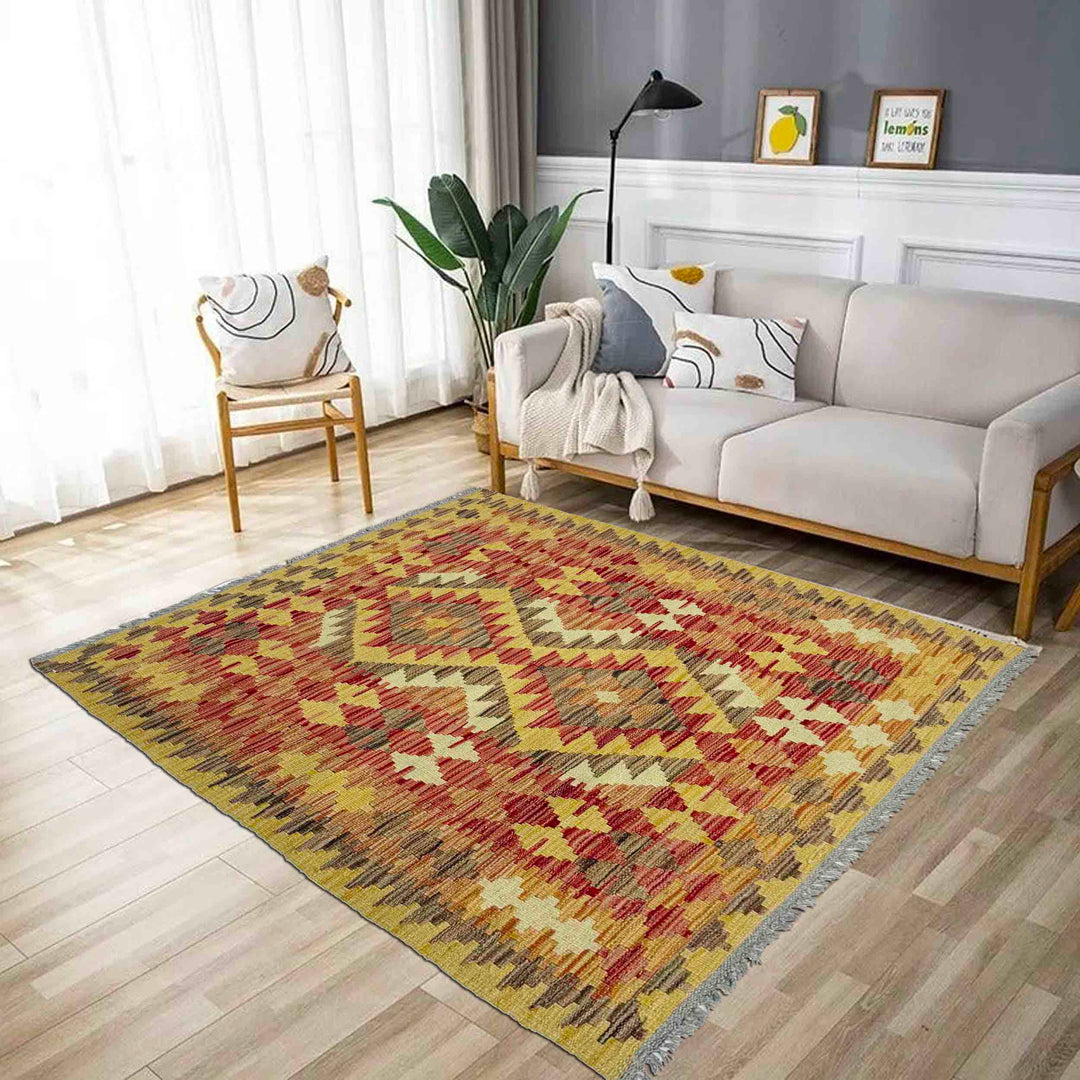 Hand Woven Wool Kelim 3' 7" x 4' 5" - No. AL116946