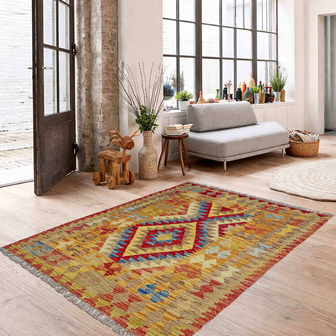 Handmade Turkish Design Wool Kilim 3' 7" x 4' 4" - No. AL668318