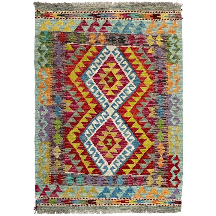 Afghan Vegetable Kilim Rug 2' 9" x 3' 10" Flat-Weave
