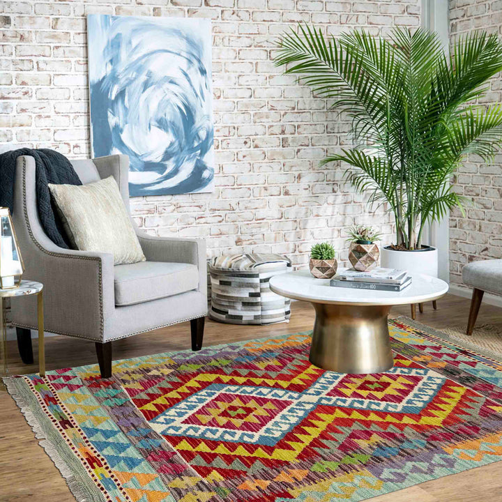 Afghan Vegetable Kilim Rug 2' 9" x 3' 10" Flat-Weave reverse
