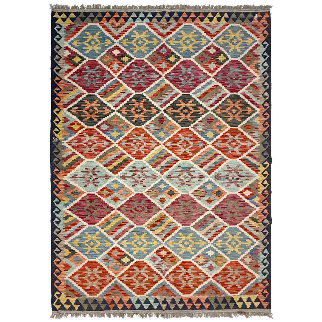 Afghan Vegetable Kilim Rug 5' 9" x 8' 2" Flat-Weave