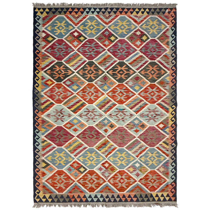 Afghan Vegetable Kilim Rug 5' 9" x 8' 2" Flat-Weave