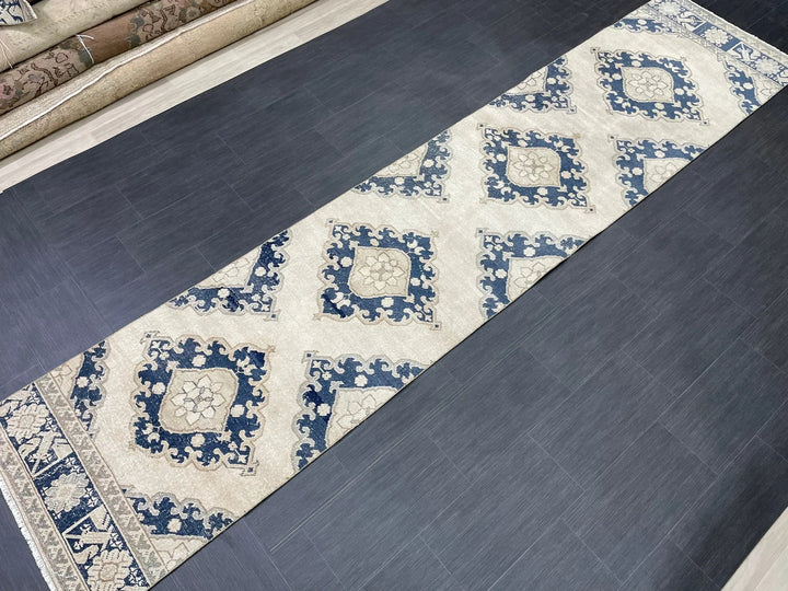 Navy Turkish Runner Rug 2' 10" x 12' 9" Hand-Knotted | No. WR10306