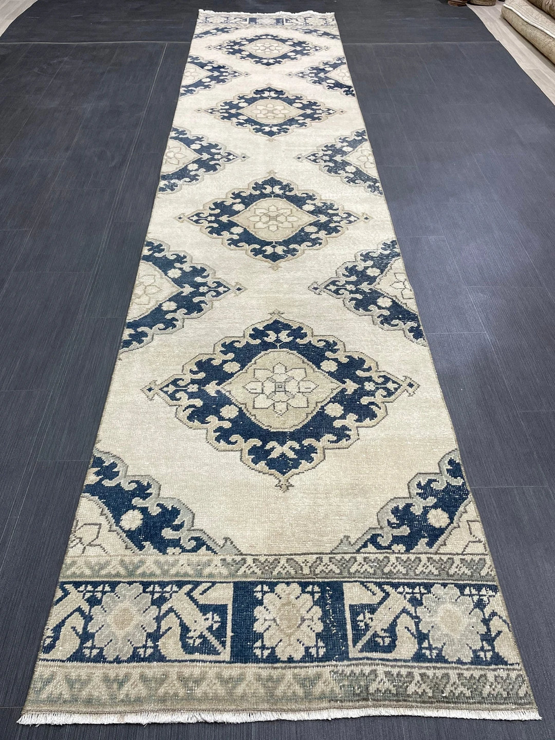 Navy Turkish Runner Rug 2' 10" x 12' 9" Hand-Knotted | No. WR10306