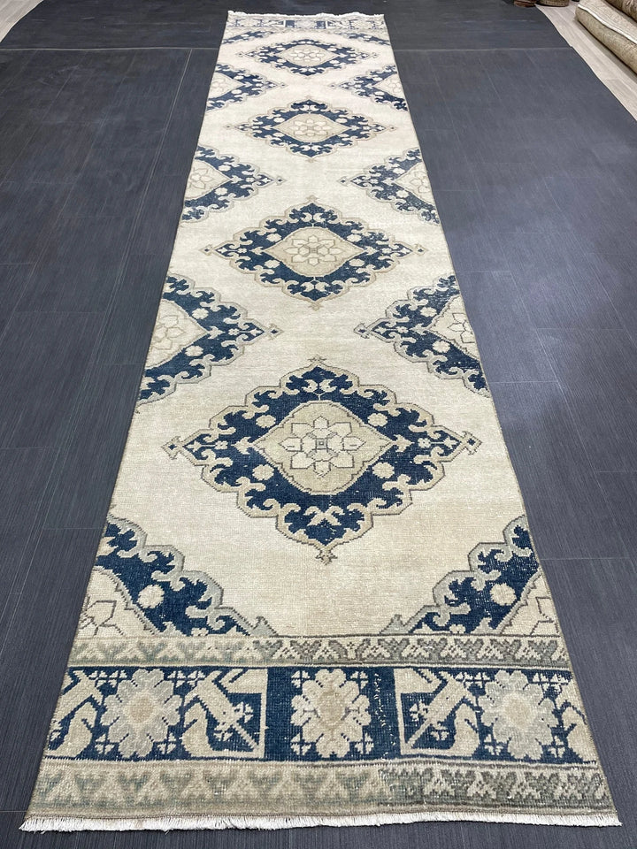 Navy Turkish Runner Rug 2' 10" x 12' 9" Hand-Knotted | No. WR10306