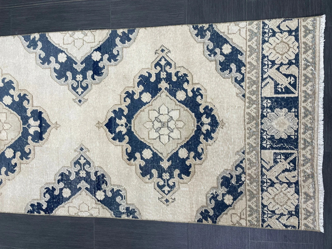 Navy Turkish Runner Rug 2' 10" x 12' 9" Hand-Knotted | No. WR10306