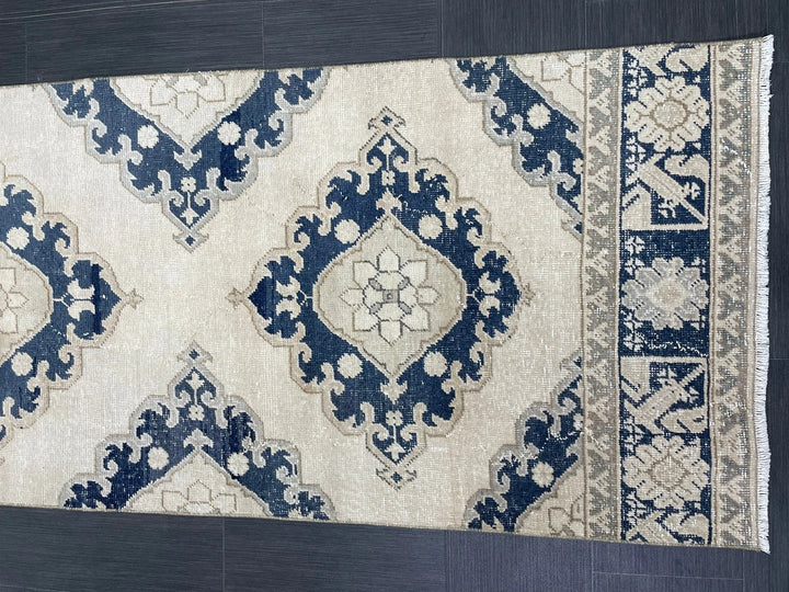 Navy Turkish Runner Rug 2' 10" x 12' 9" Hand-Knotted | No. WR10306