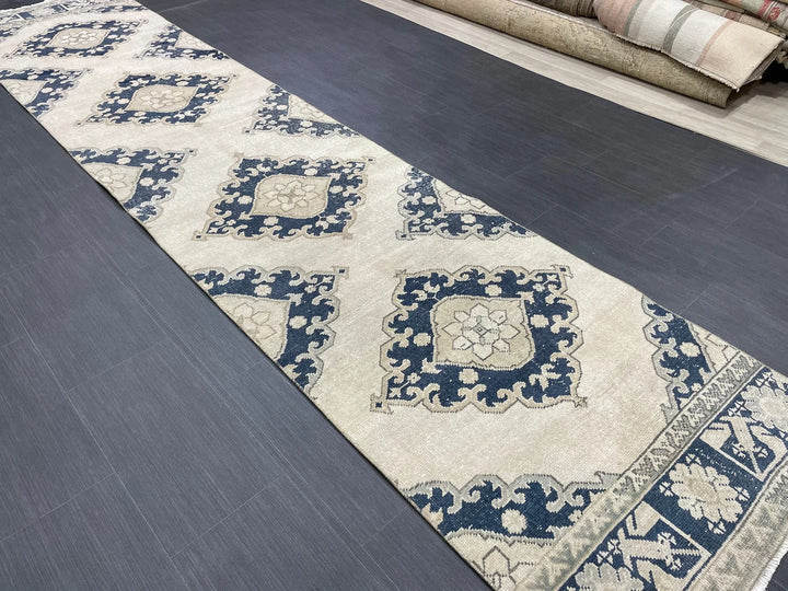 Navy Turkish Runner Rug 2' 10" x 12' 9" Hand-Knotted | No. WR10306