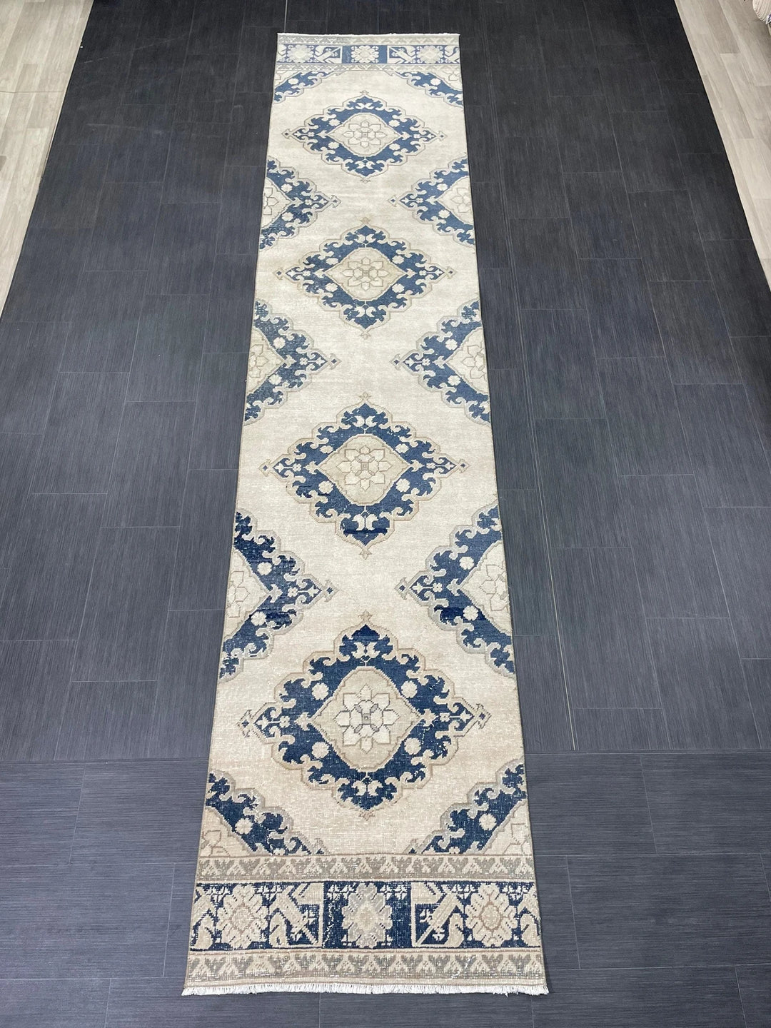 Navy Turkish Runner Rug 2' 10" x 12' 9" Hand-Knotted | No. WR10306