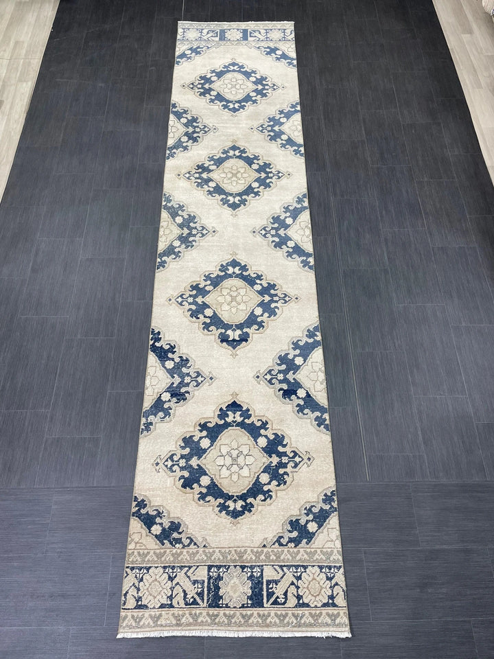 Navy Turkish Runner Rug 2' 10" x 12' 9" Hand-Knotted | No. WR10306