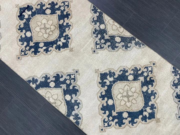 Navy Turkish Runner Rug 2' 10" x 12' 9" Hand-Knotted | No. WR10306
