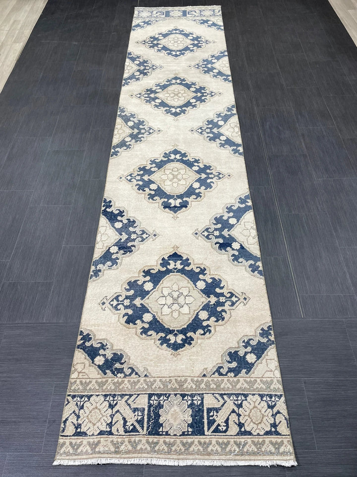 Navy Turkish Runner Rug 2' 10" x 12' 9" Hand-Knotted | No. WR10306