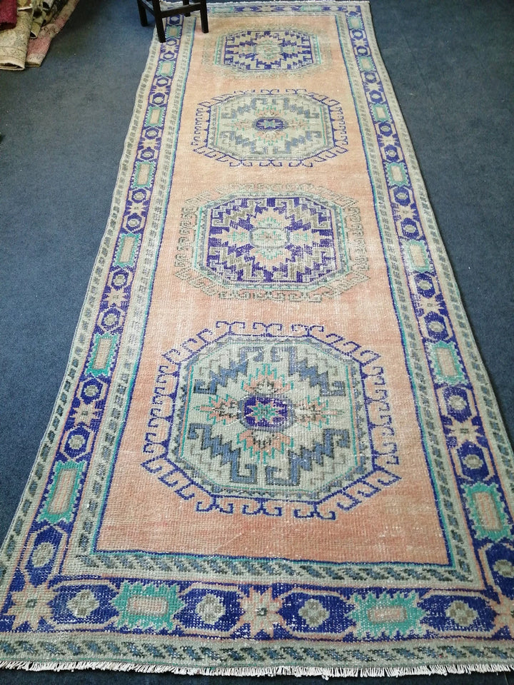 Blue Turkish Runner Rug 4' x 11' 10" Hand-Knotted | No. WR10622