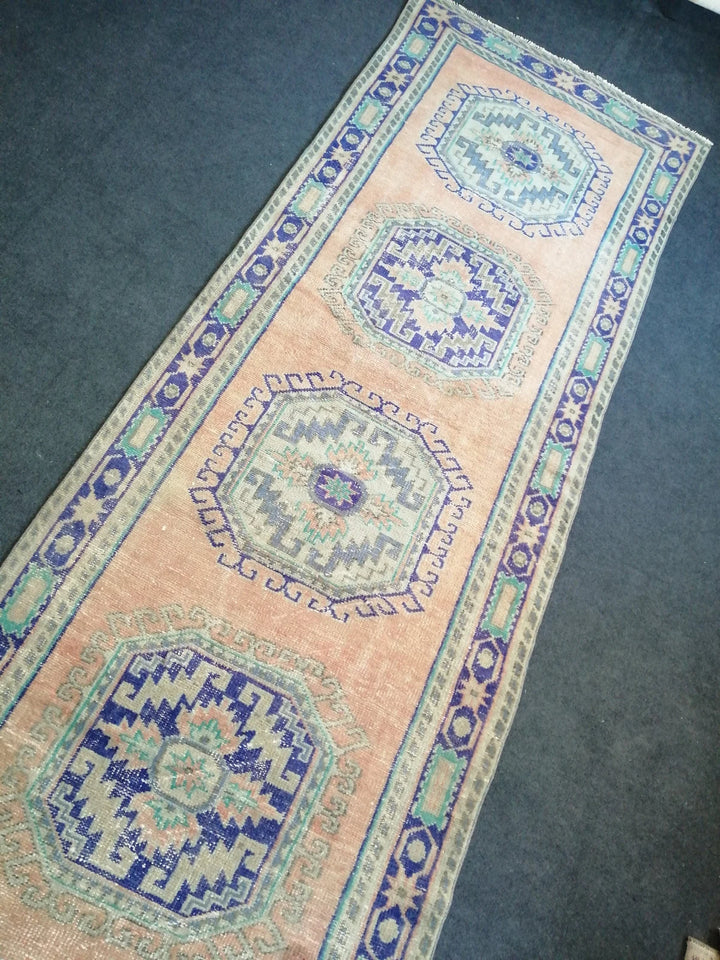 Blue Turkish Runner Rug 4' x 11' 10" Hand-Knotted | No. WR10622