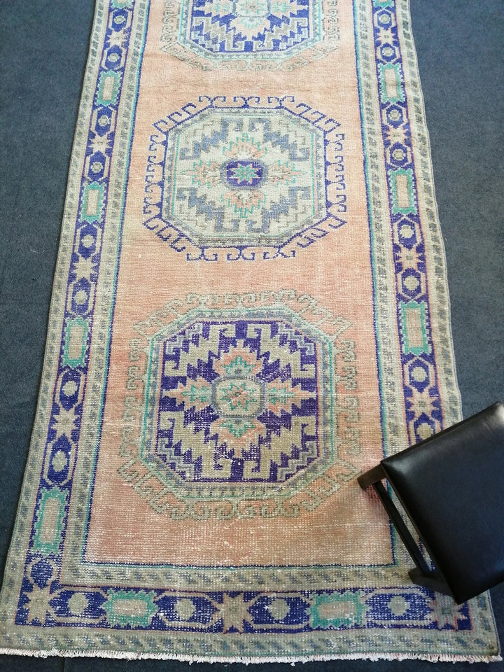 Blue Turkish Runner Rug 4' x 11' 10" Hand-Knotted | No. WR10622
