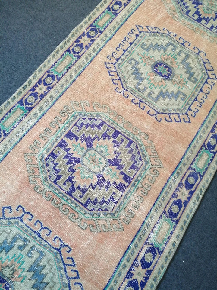 Blue Turkish Runner Rug 4' x 11' 10" Hand-Knotted | No. WR10622