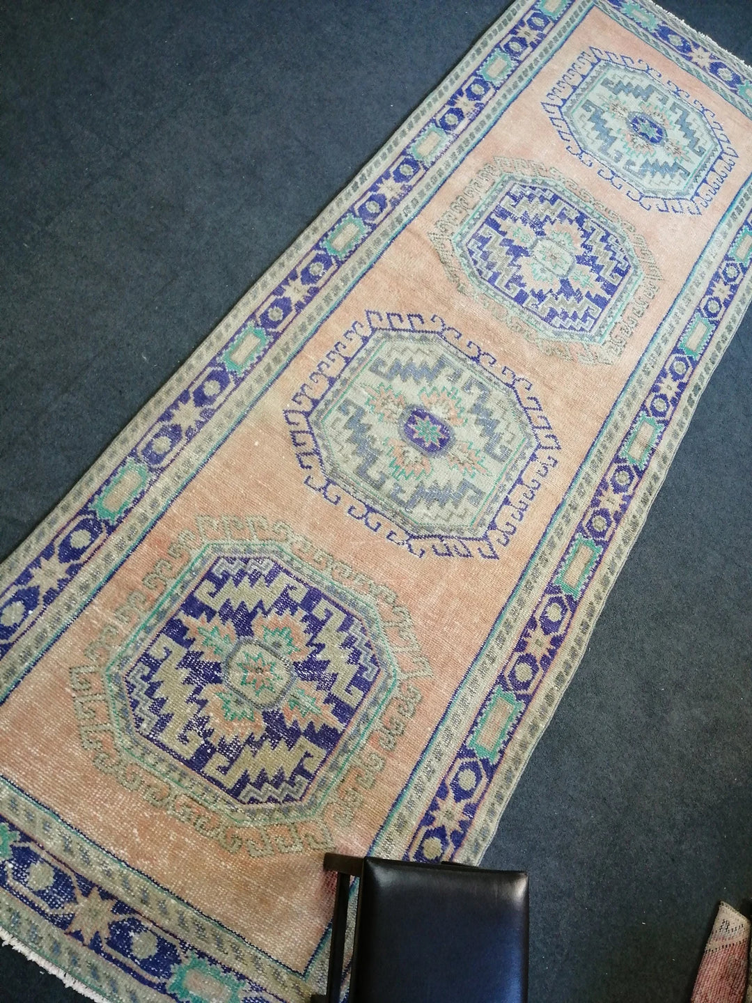 Blue Turkish Runner Rug 4' x 11' 10" Hand-Knotted | No. WR10622