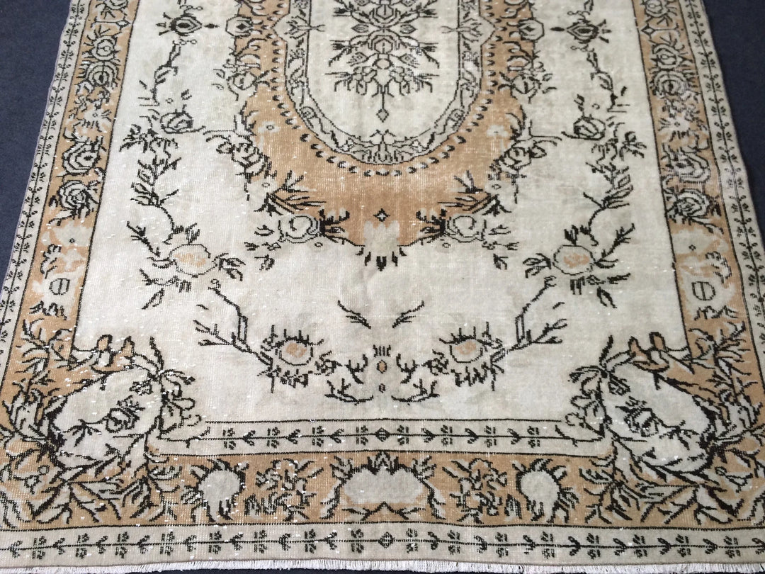 Beige Turkish Runner Rug 6' 5" x 9' 10" Hand-Knotted | No. WR10633