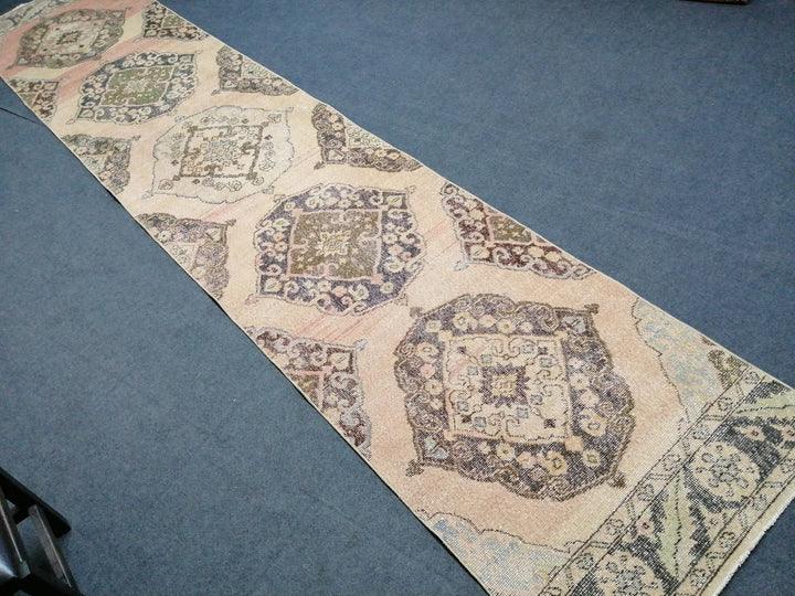 Beige Turkish Runner Rug 2' 7" x 13' Hand-Knotted | No. WR10684