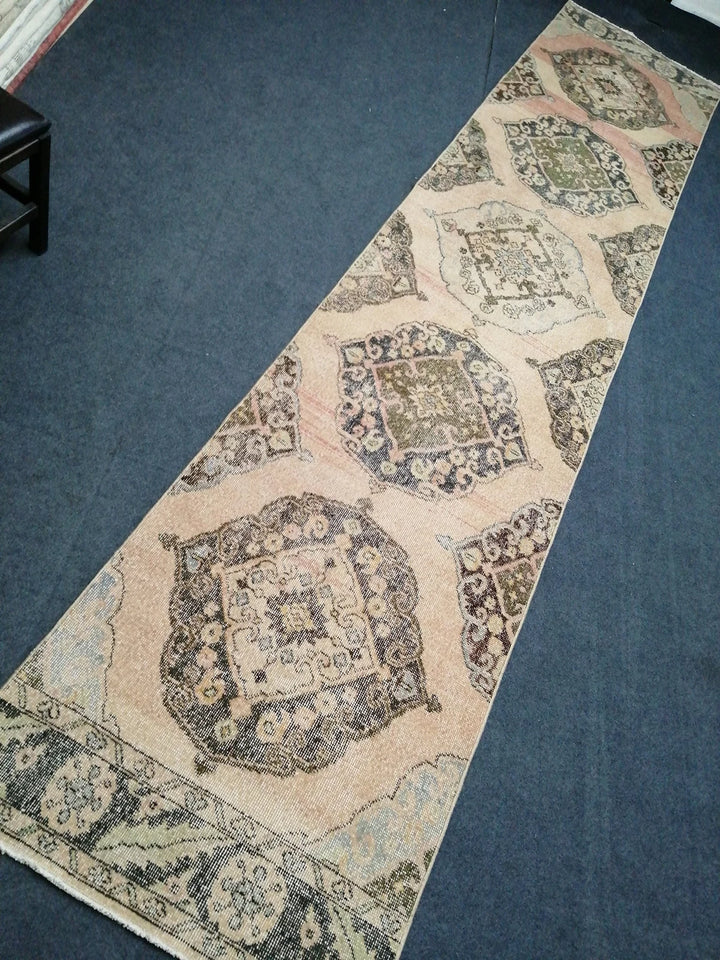 Beige Turkish Runner Rug 2' 7" x 13' Hand-Knotted | No. WR10684