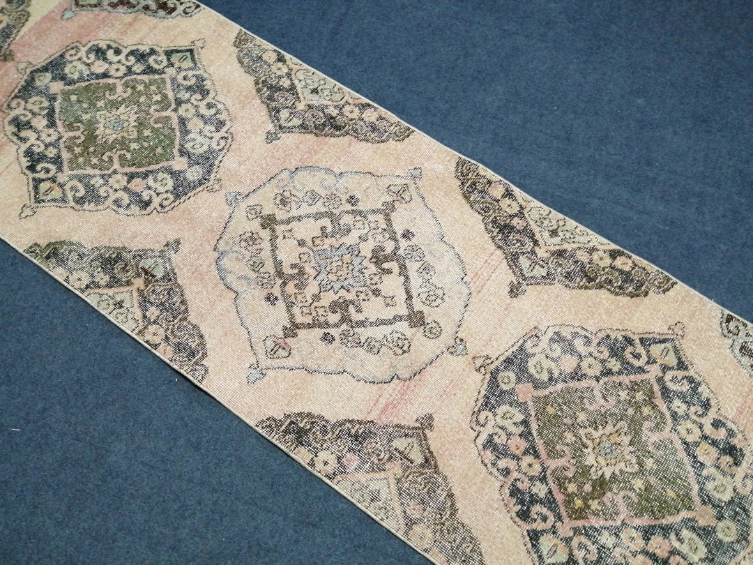 Beige Turkish Runner Rug 2' 7" x 13' Hand-Knotted | No. WR10684