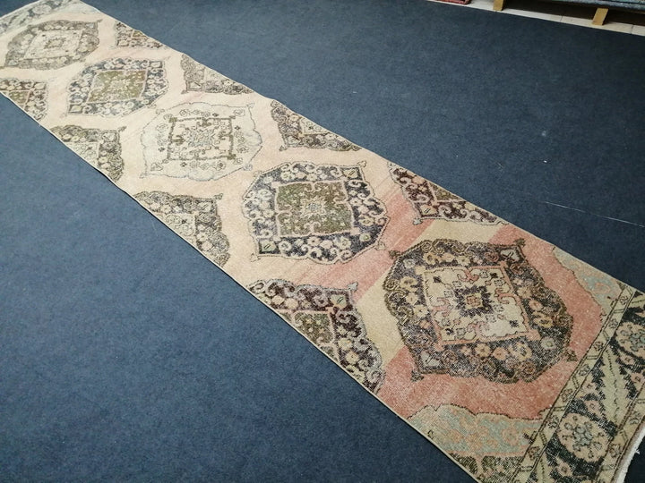 Beige Turkish Runner Rug 2' 7" x 13' Hand-Knotted | No. WR10684