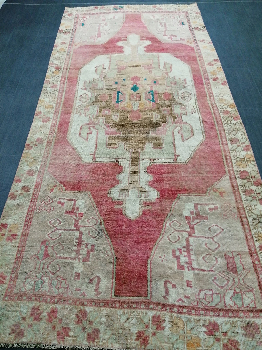 Beige Turkish Runner Rug 4' 9" x 10' 6" Hand-Knotted | No. WR10738