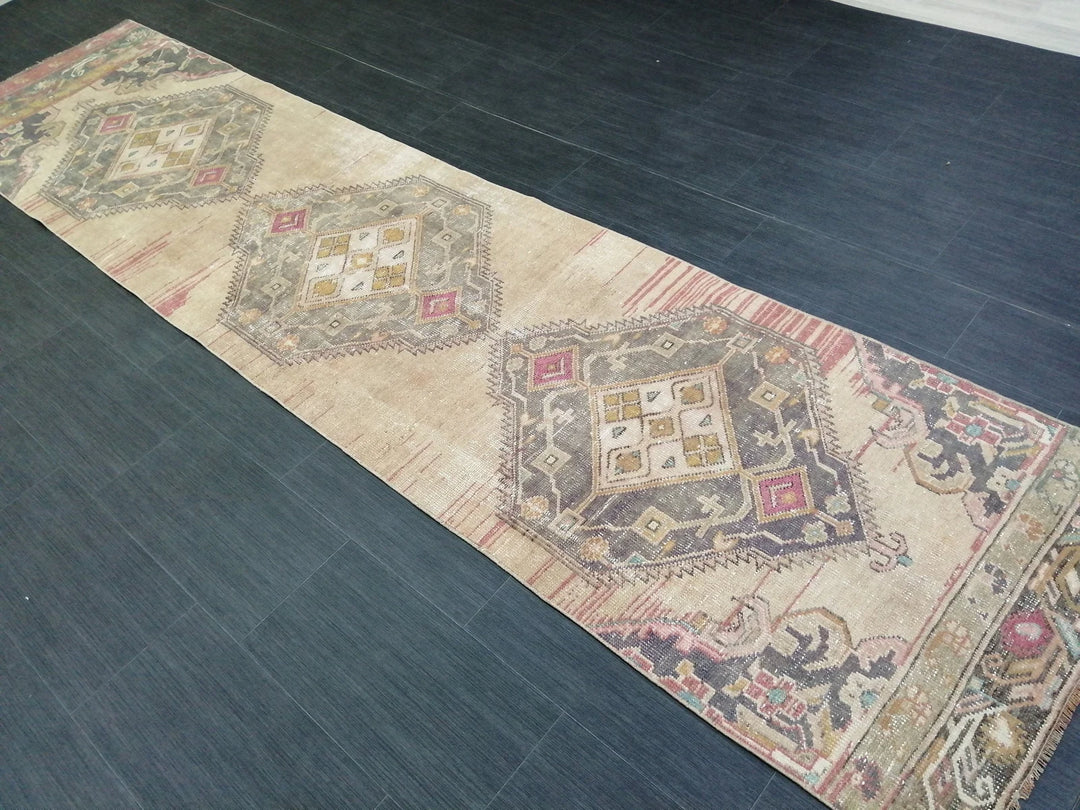 Tan Turkish Runner Rug 2' 7" x 11' 1" Hand-Knotted | No. WR10997