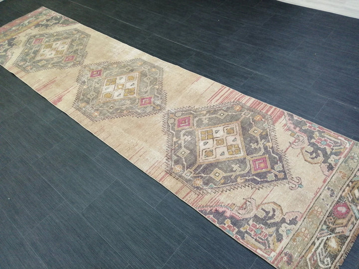 Tan Turkish Runner Rug 2' 7" x 11' 1" Hand-Knotted | No. WR10997