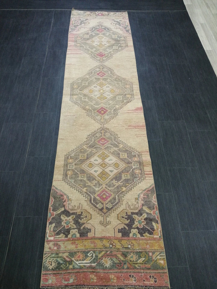 Tan Turkish Runner Rug 2' 7" x 11' 1" Hand-Knotted | No. WR10997