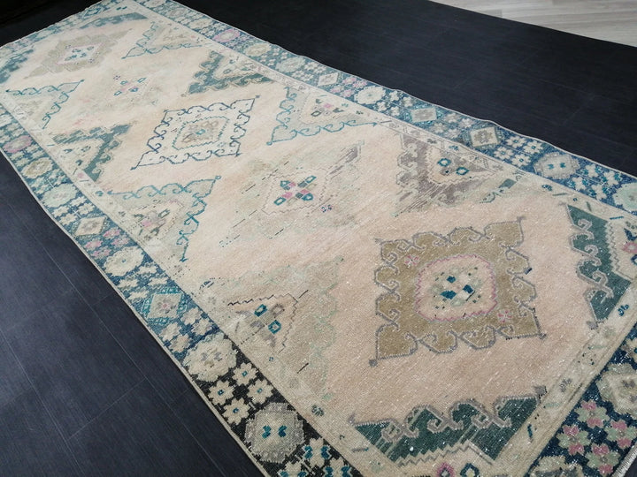 Beige Turkish Runner Rug 4' 9" x 12' 10" Hand-Knotted | No. WR11928