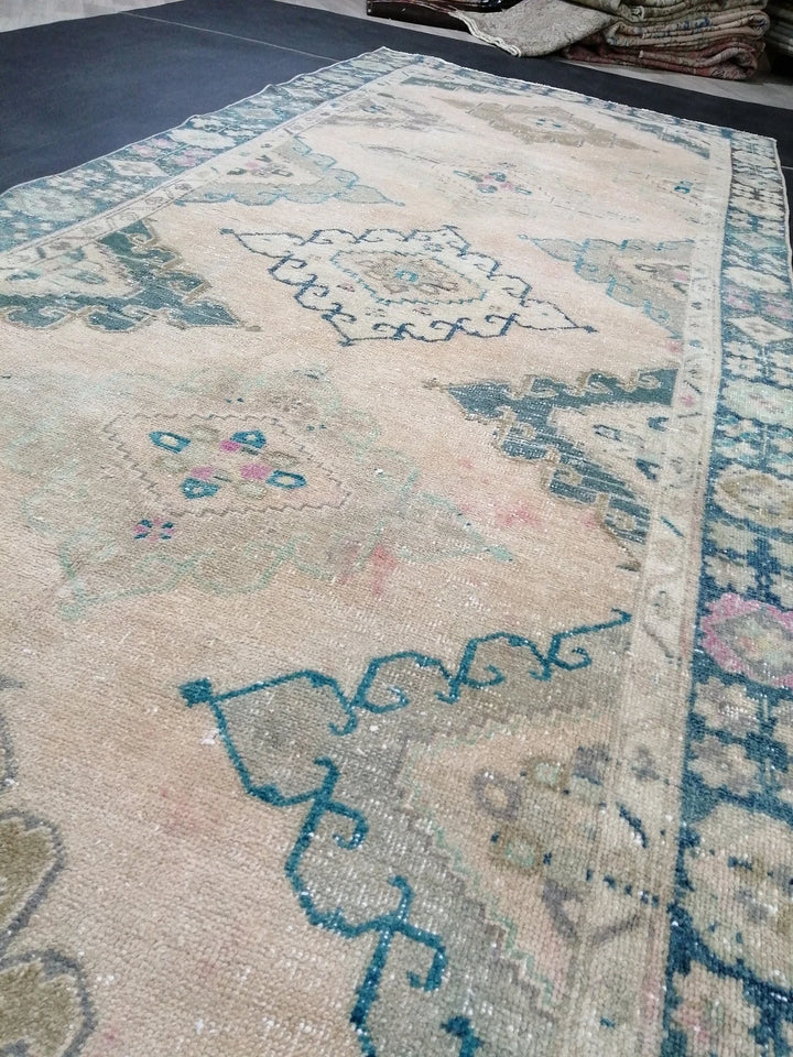 Beige Turkish Runner Rug 4' 9" x 12' 10" Hand-Knotted | No. WR11928