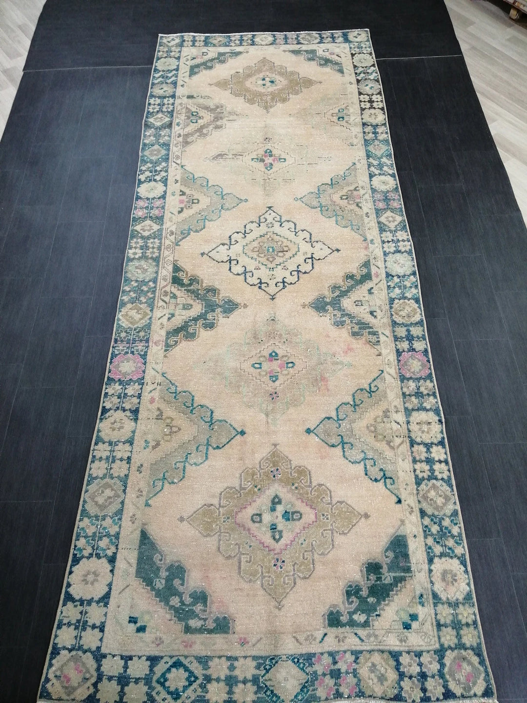 Beige Turkish Runner Rug 4' 9" x 12' 10" Hand-Knotted | No. WR11928