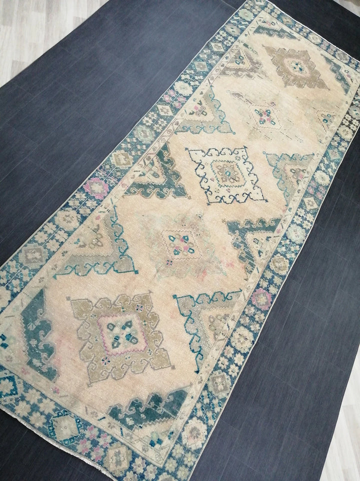 Beige Turkish Runner Rug 4' 9" x 12' 10" Hand-Knotted | No. WR11928