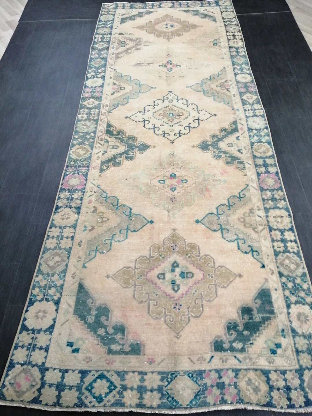 Beige Turkish Runner Rug 4' 9" x 12' 10" Hand-Knotted | No. WR11928