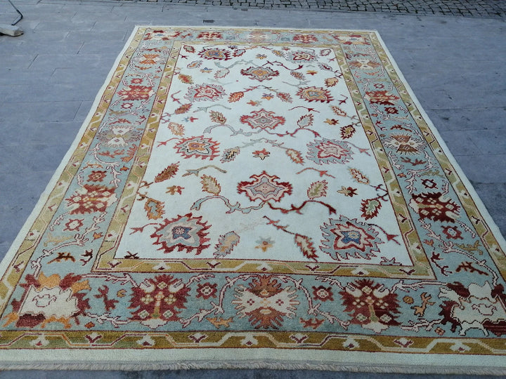Beige Turkish Runner Rug 8' 10" x 12' 9" Hand-Knotted | No. WR11946