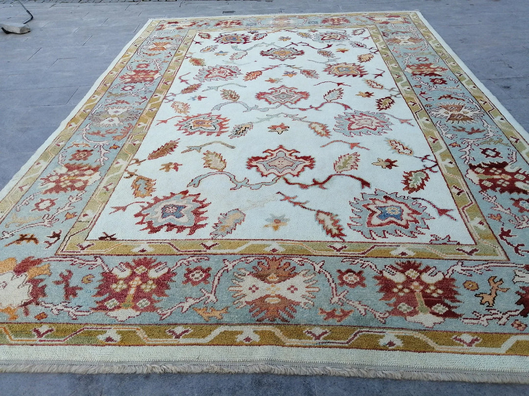 Beige Turkish Runner Rug 8' 10" x 12' 9" Hand-Knotted | No. WR11946