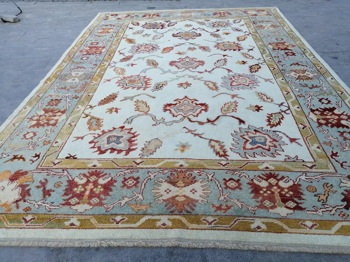 Beige Turkish Runner Rug 8' 10" x 12' 9" Hand-Knotted | No. WR11946