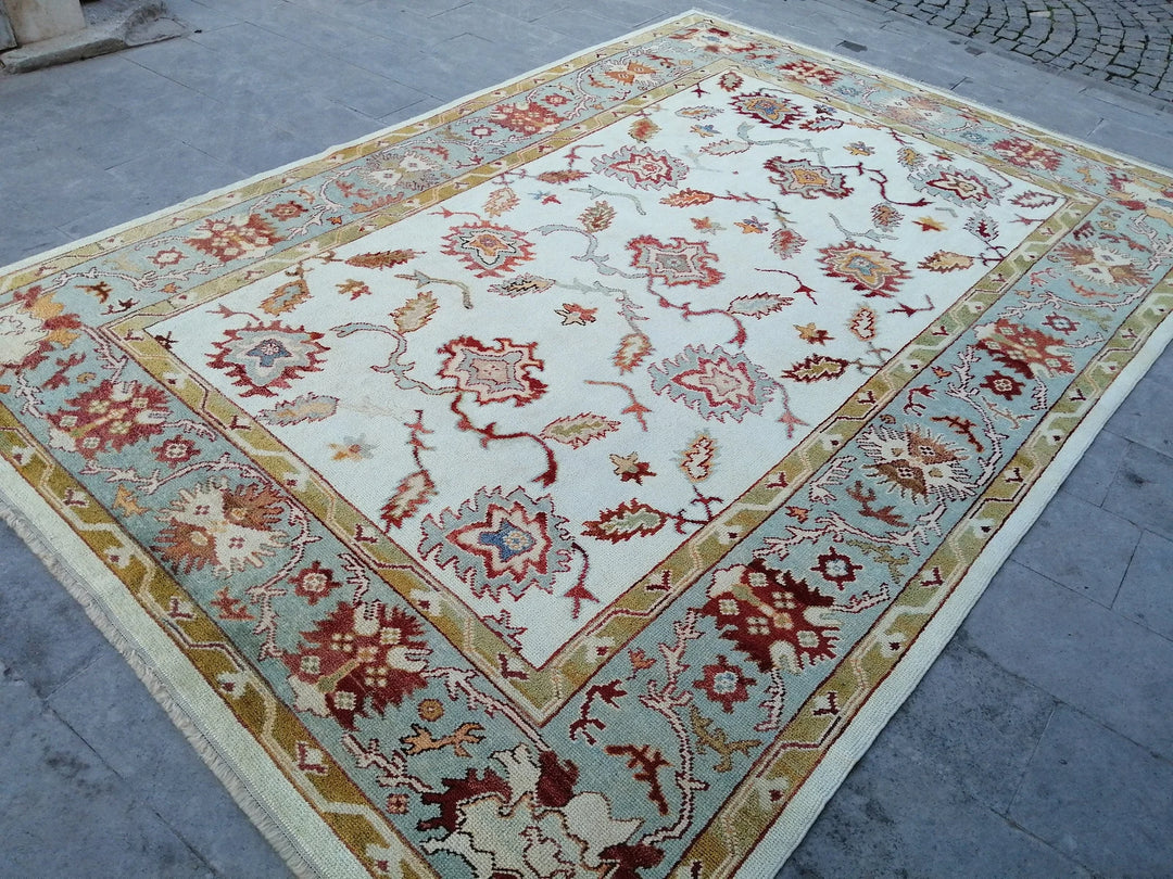 Beige Turkish Runner Rug 8' 10" x 12' 9" Hand-Knotted | No. WR11946