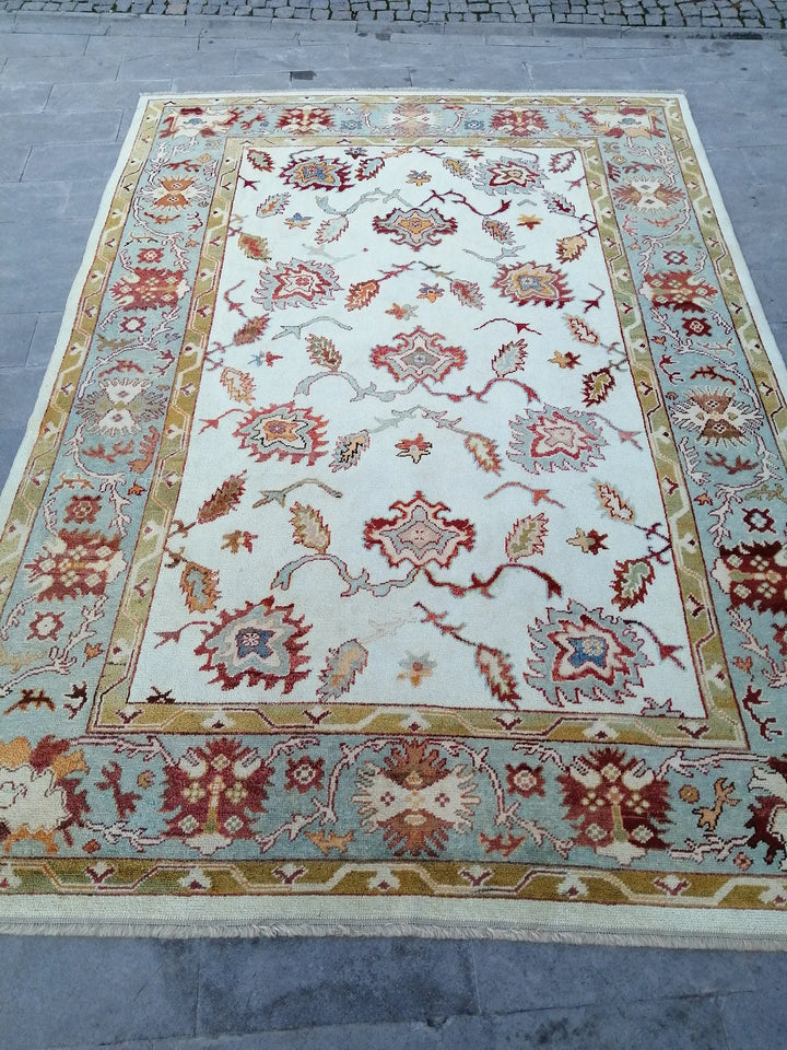 Beige Turkish Runner Rug 8' 10" x 12' 9" Hand-Knotted | No. WR11946