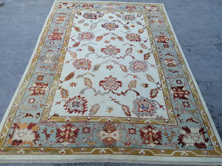 Beige Turkish Runner Rug 8' 10" x 12' 9" Hand-Knotted | No. WR11946