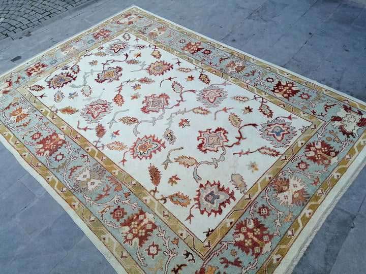 Beige Turkish Runner Rug 8' 10" x 12' 9" Hand-Knotted | No. WR11946