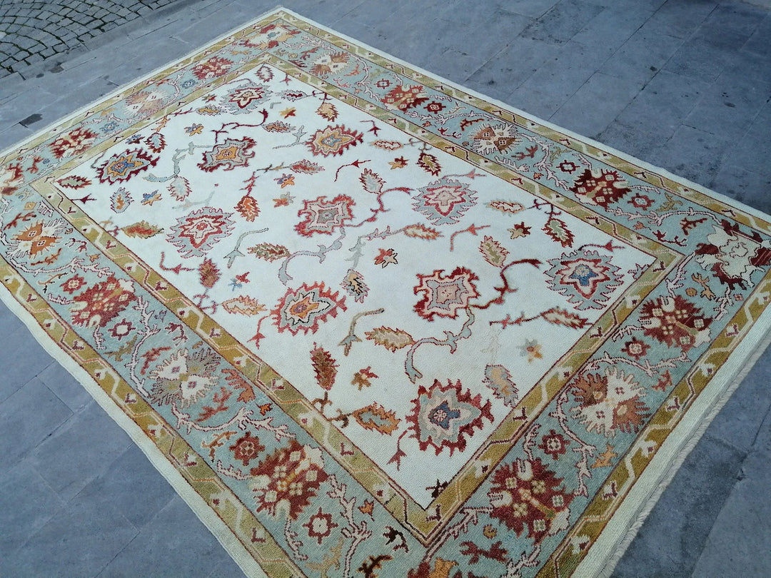 Beige Turkish Runner Rug 8' 10" x 12' 9" Hand-Knotted | No. WR11946